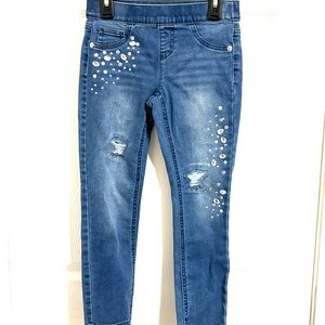 Justice Blue Denim Jeggings with Rhinestone & Pearl Accents